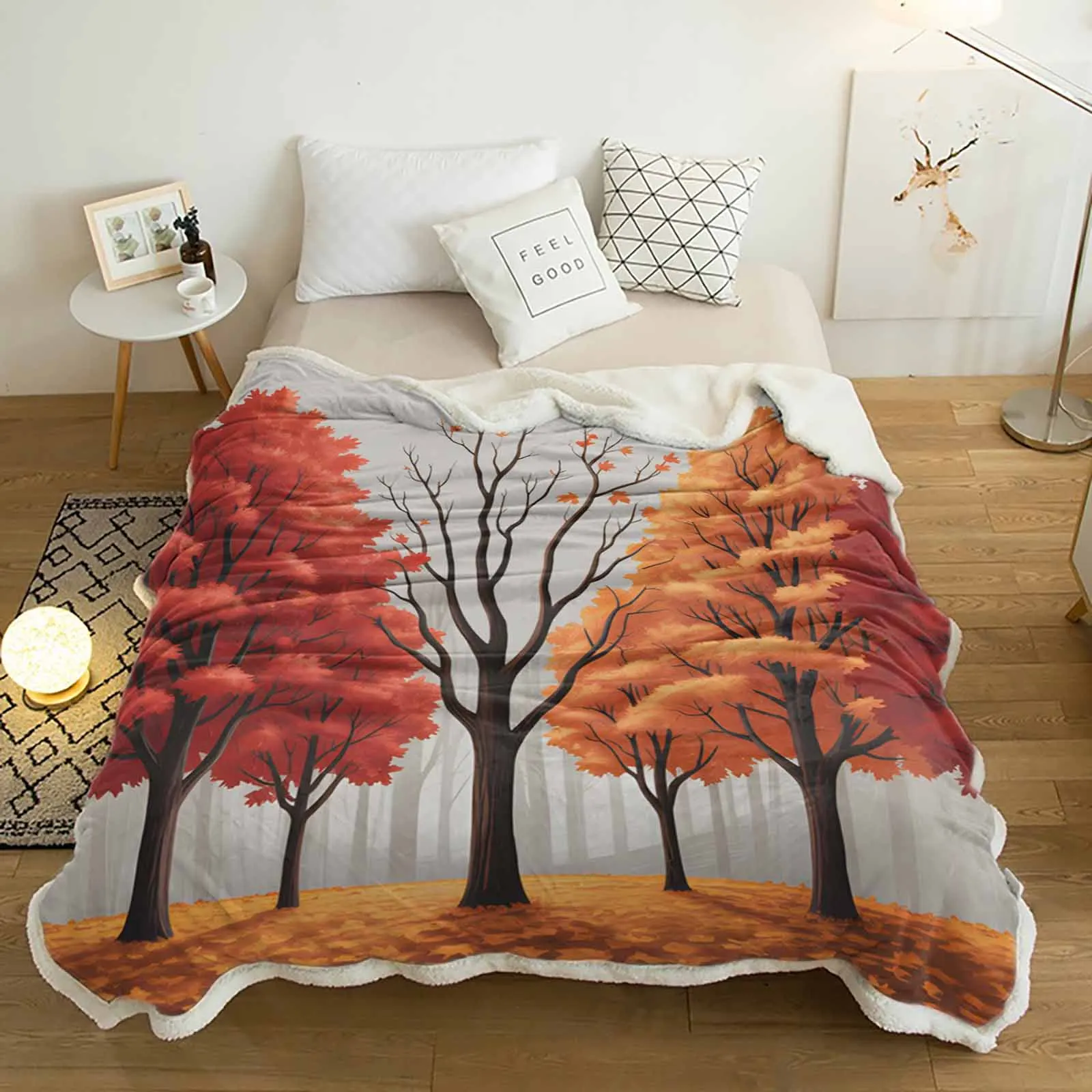 

Autumn Trees Falling Leaves Cashmere Blanket Warm Winter Soft Throw Blankets for Beds Sofa Wool Blanket Bedspread