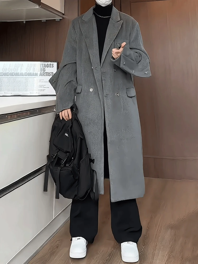 

Cleanfit ey Woolen Men's Coat Spring Autumn Thiened Korean Sle Windbreaker Stand Fit Long Sve Warm Cold-resistant