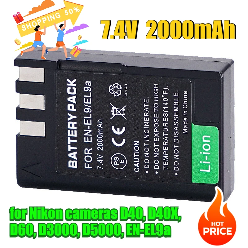 

7.4V 2000mAh EN-EL9 for Nikon Cameras D40 D40X D60 D3000 D5000 Camera Batteries
