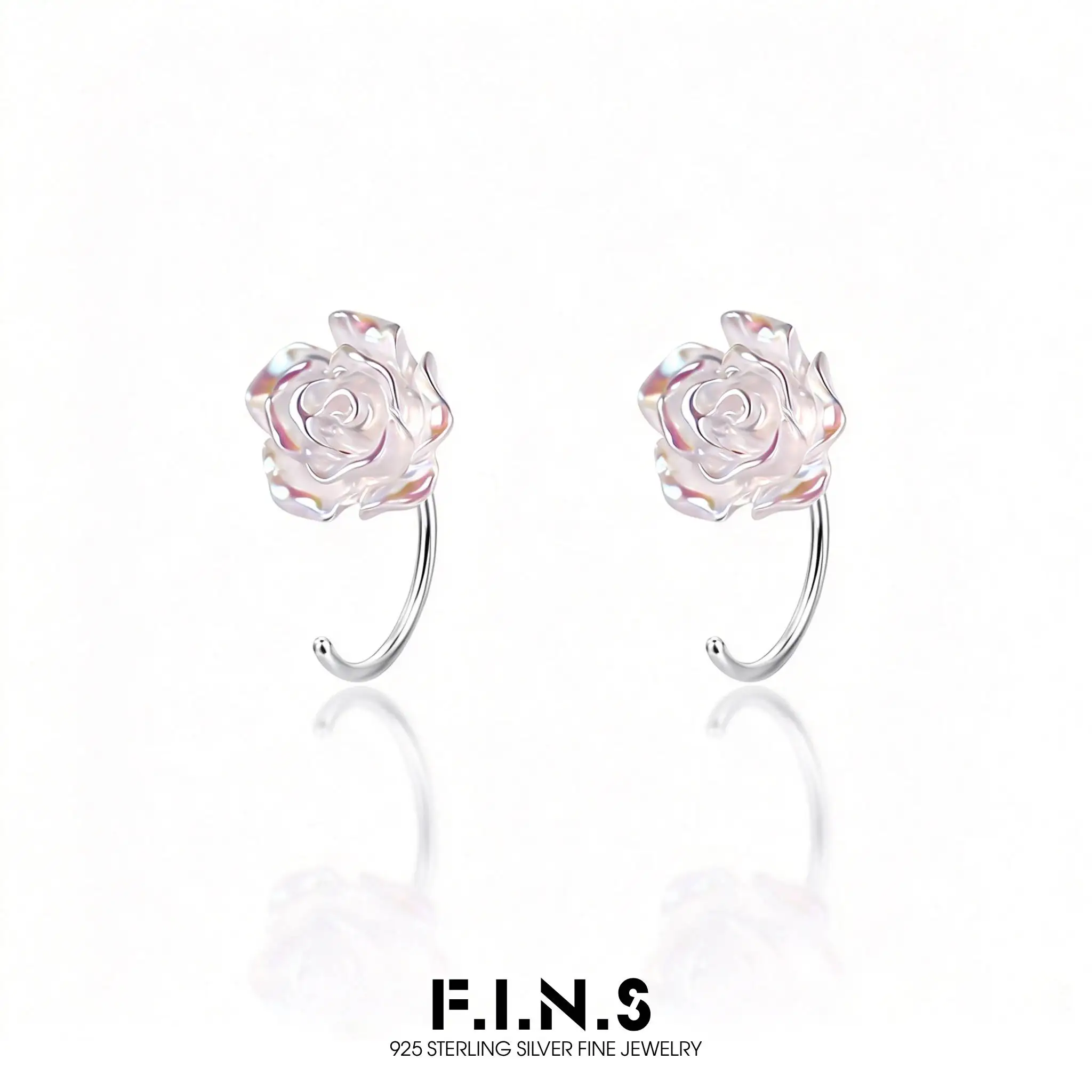 F.I.N.S S999 Sterling Silver Magic Color White Rose Earrings Female French Luxury Sweet Piercing Hook Studs Earrings For Women