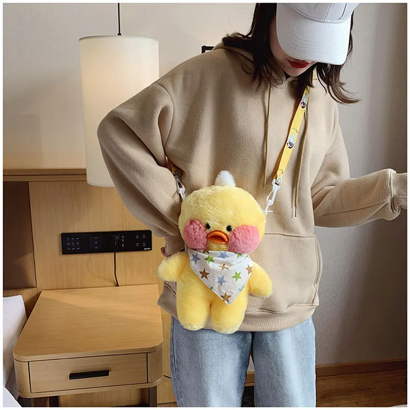 Kawaii Yellow Duck Lalafanfan Plush Backpack Kids Cute Soft Doll Stuffed Animals Crossbody Bag Girls Shoulder School Bag Gifts