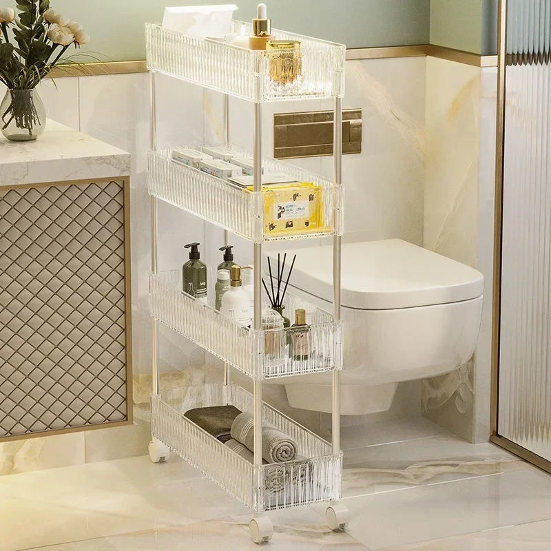 

Elegant Acrylic Toilet Storage Shelves - High Level Bathroom Seam Shampoo Holder, Narrow Side Cabinet with Mobility