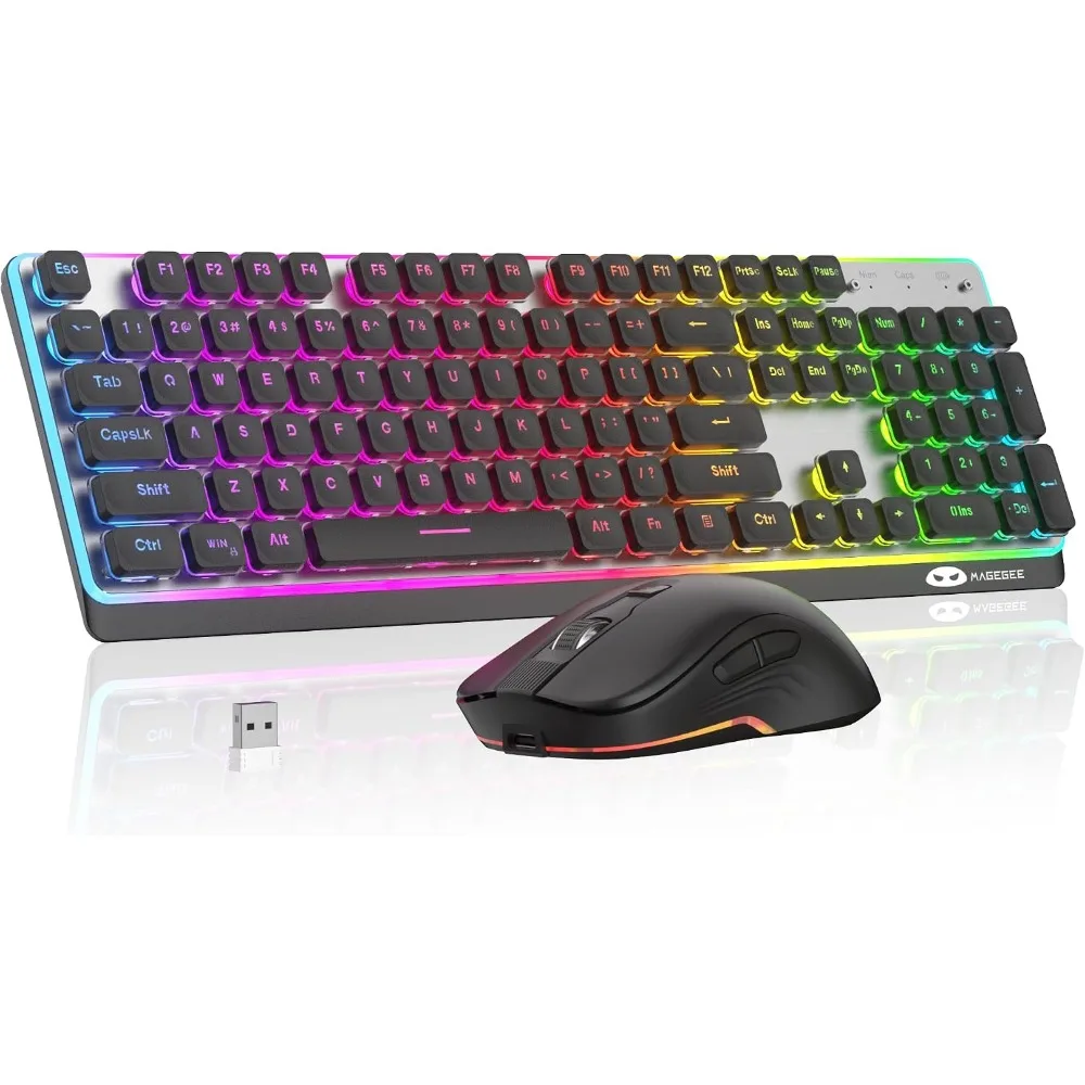 2.4G Full Size RGB Keyboard, Rechargeable Wireless Mouse, 104 Keys, 3 DPI, Ergonomic Set for Windows/Mac