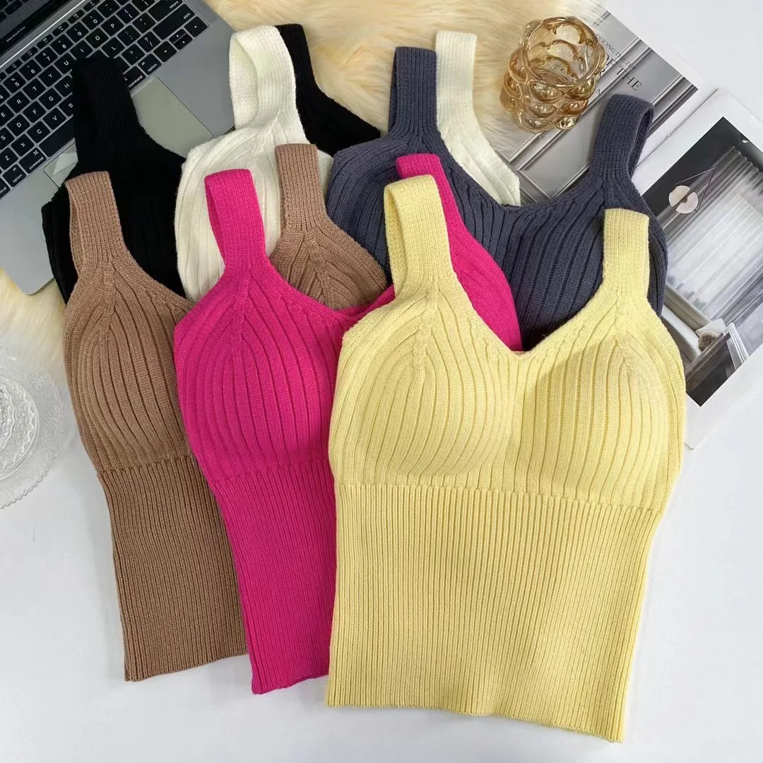 Autumn and winter knitted sweater with suspender vest, spicy girl's outerwear style, with chest pad, one-piece slim fit, waist d