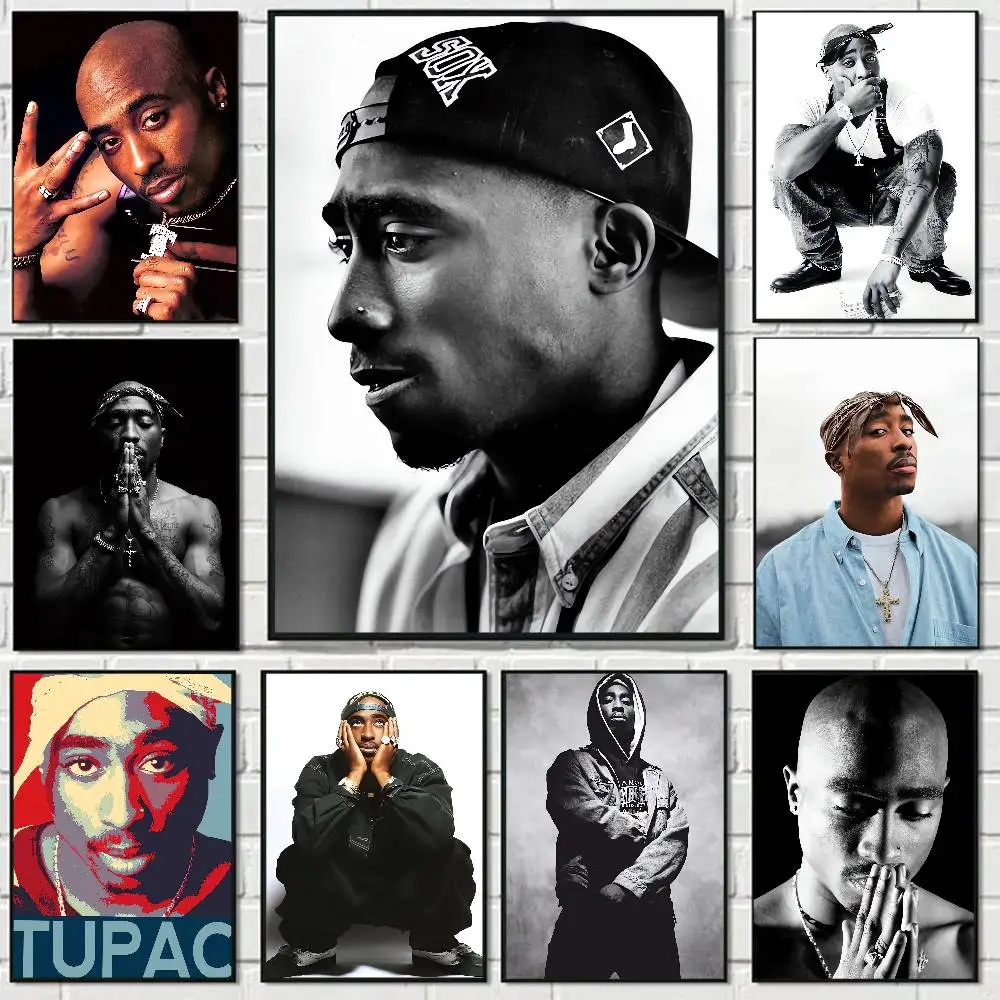 Singer Tupac Amaru Shakur Anime Poster Waterproof Wall Art Sticker For Bar Living Room Vintage Room Decor Print Gift
