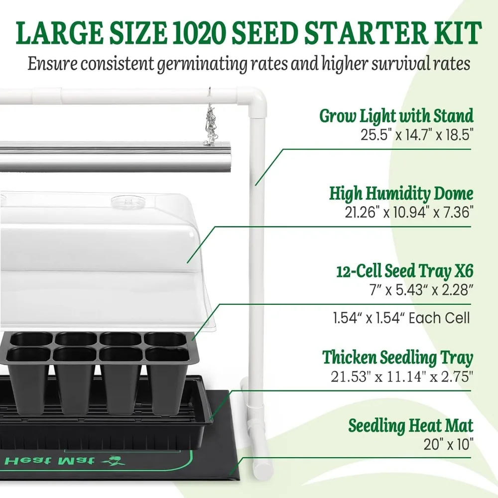 Seed Starter Kit with Grow Light & Heat Mat – 1020 Tray, Humidity Dome, Timer, Stand for Seed Starting - view 3