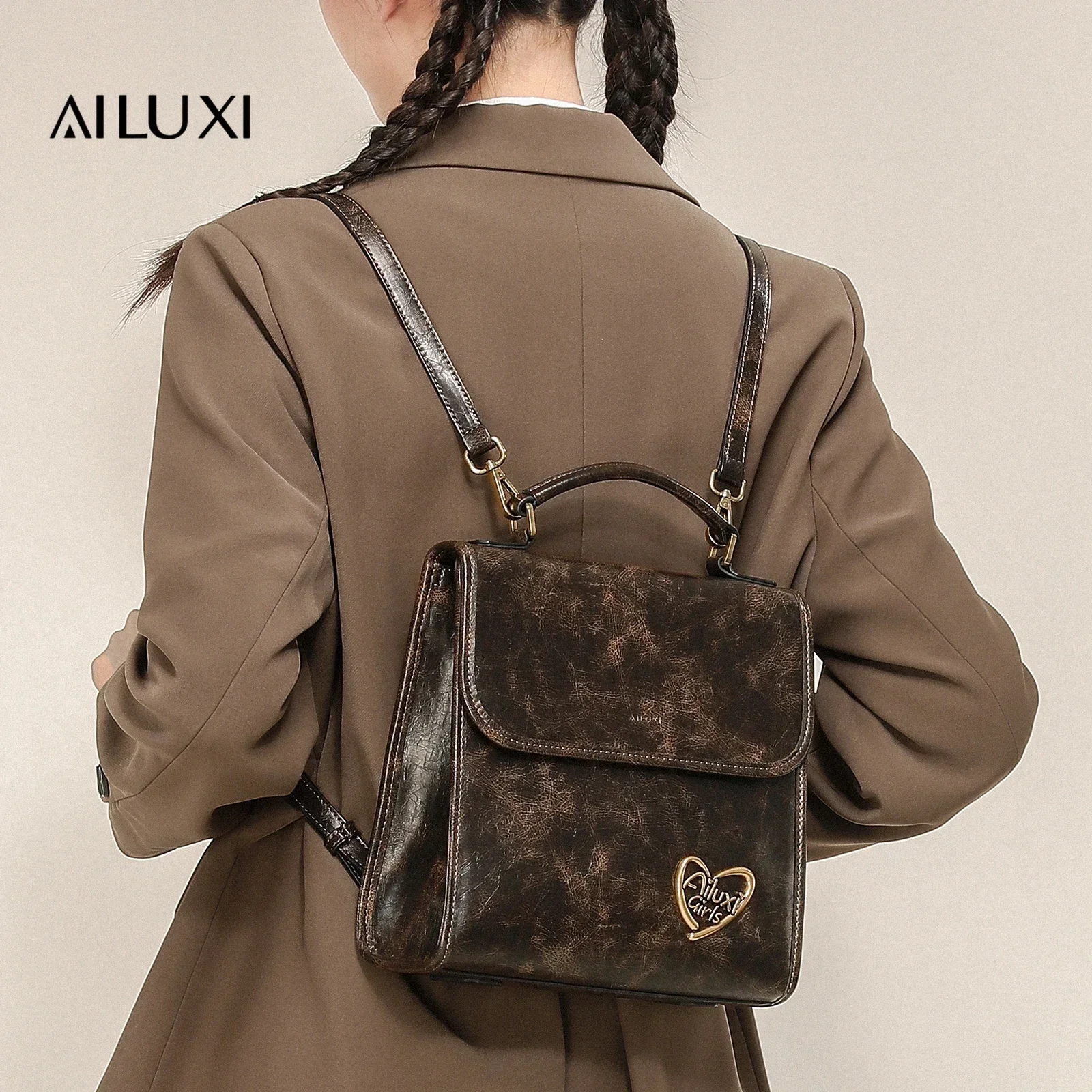 

AILUXI Women's Backpack Vintage College-Style HandBag PU Leather With Comfortable Shoulder Strap Travel bag Back To School Gift