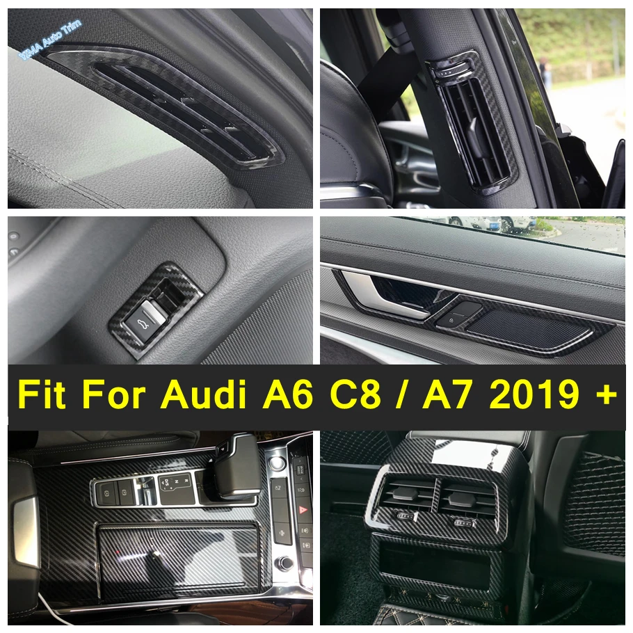 

Door Handle Bowl / Gear Shift Panel / Trunk Door Control Cover Trim For Audi A6 C8 / A7 2019 - 2023 Carbon Fiber Car Accessories