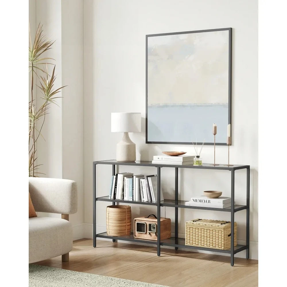 

51.2 Inch Console Table With 3 Shelves, Sofa Tables, Modern Entryway Table, Metal Frame, Tempered Glass Shelf, Entryway Living