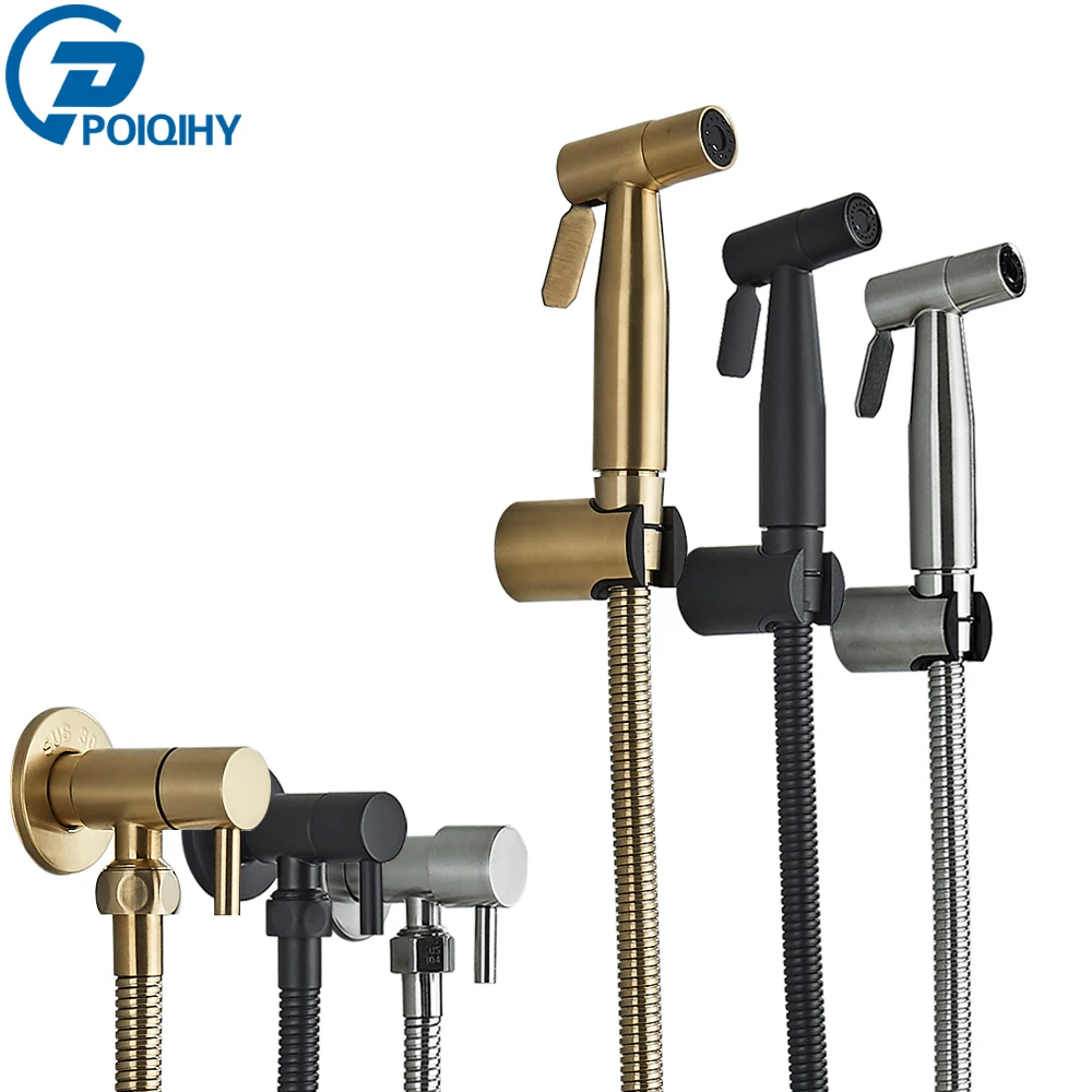 Brushed Gold Handheld Toilet Bidet Sprayer Stainless Steel Bidet Shower Hygienic Shower Wall Toilet Bidet Sprayer Cold Water