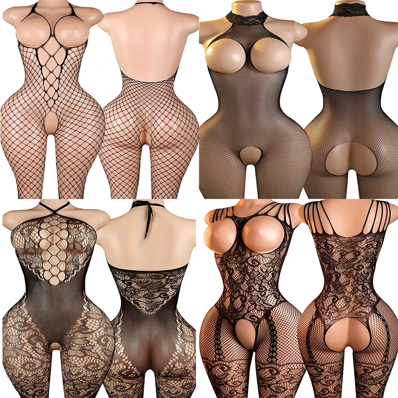 Erotic Sexy Lingerie Set Women Crotchless Bodysuit See Through Transparent Mesh Full Body Stockings Summer Pajama For Sex Ladies