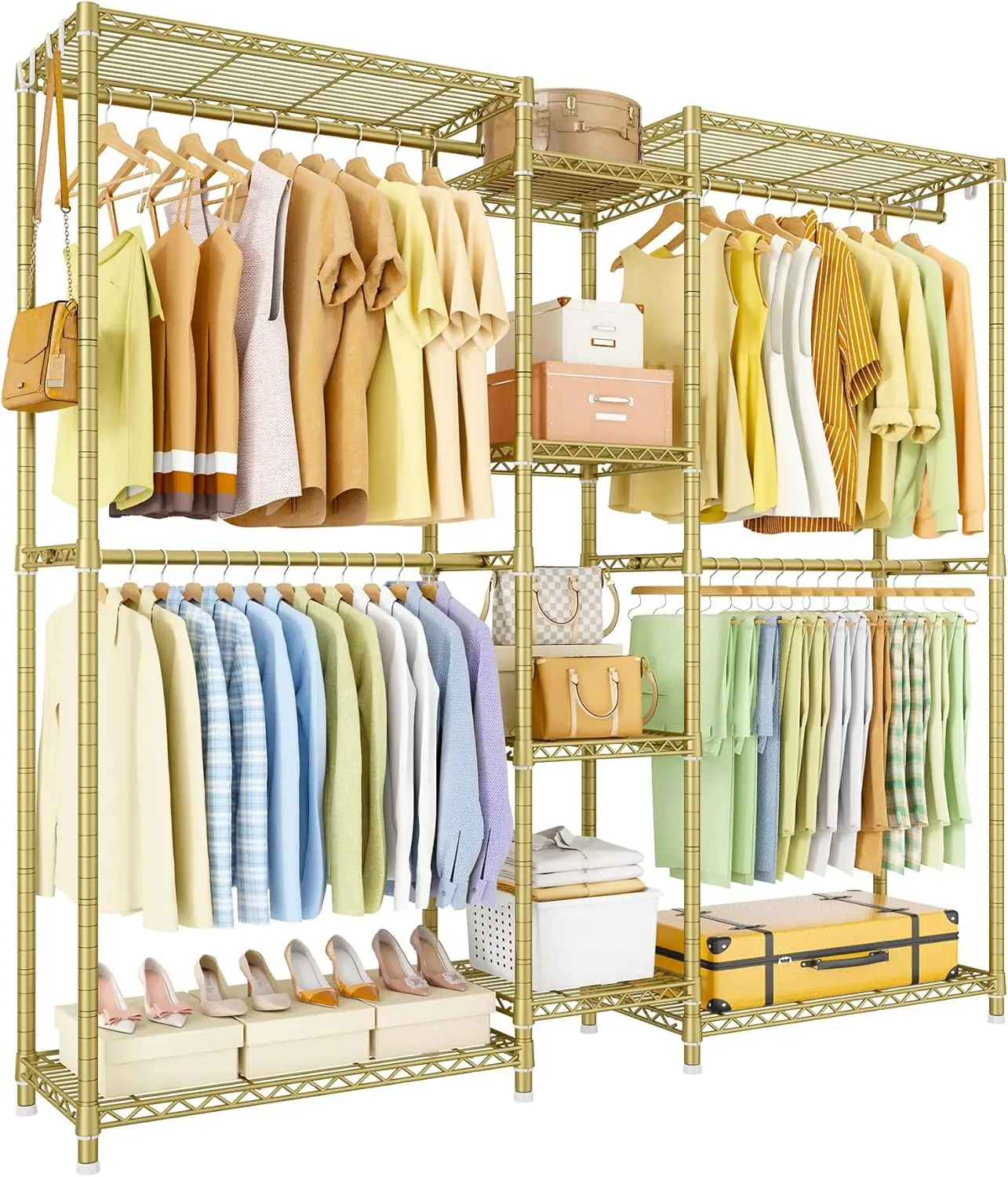 

E4 Clothes Rack, Heavy-Duty Garment Rack, Metal Freestanding Clothing Organization Storage System Can Be L-Shaped with Shelve