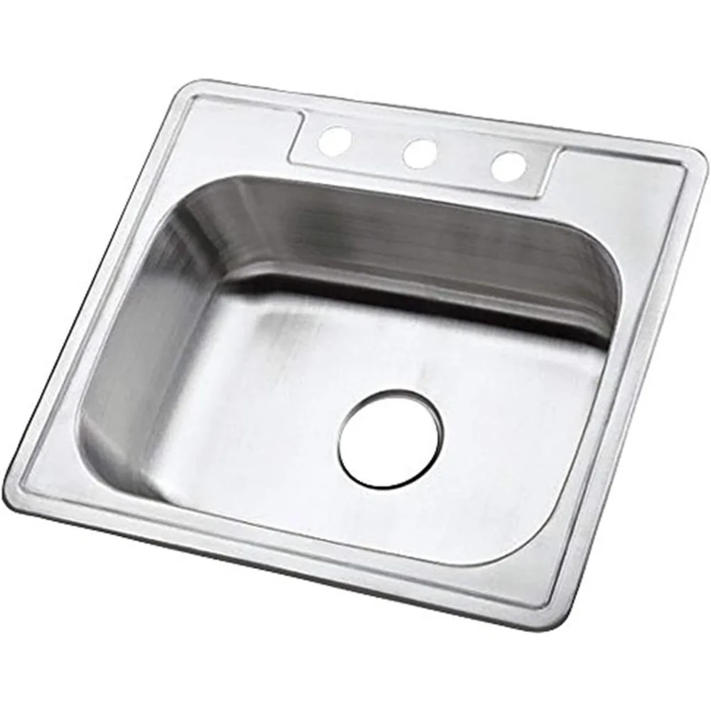

Kingston Brass Gourmetier 25 x 22 Single Bowl Kitchen Sink with 3 Holes, Self-Rimming Design
