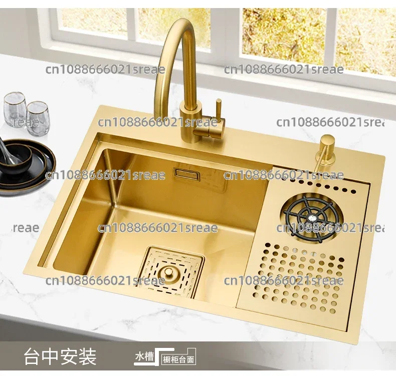 

Golden Bar Invisible Small Sink Milk Tea Bar Sink with Cover High Pressure Cup Washer Hidden Nakajima Small Single Slot