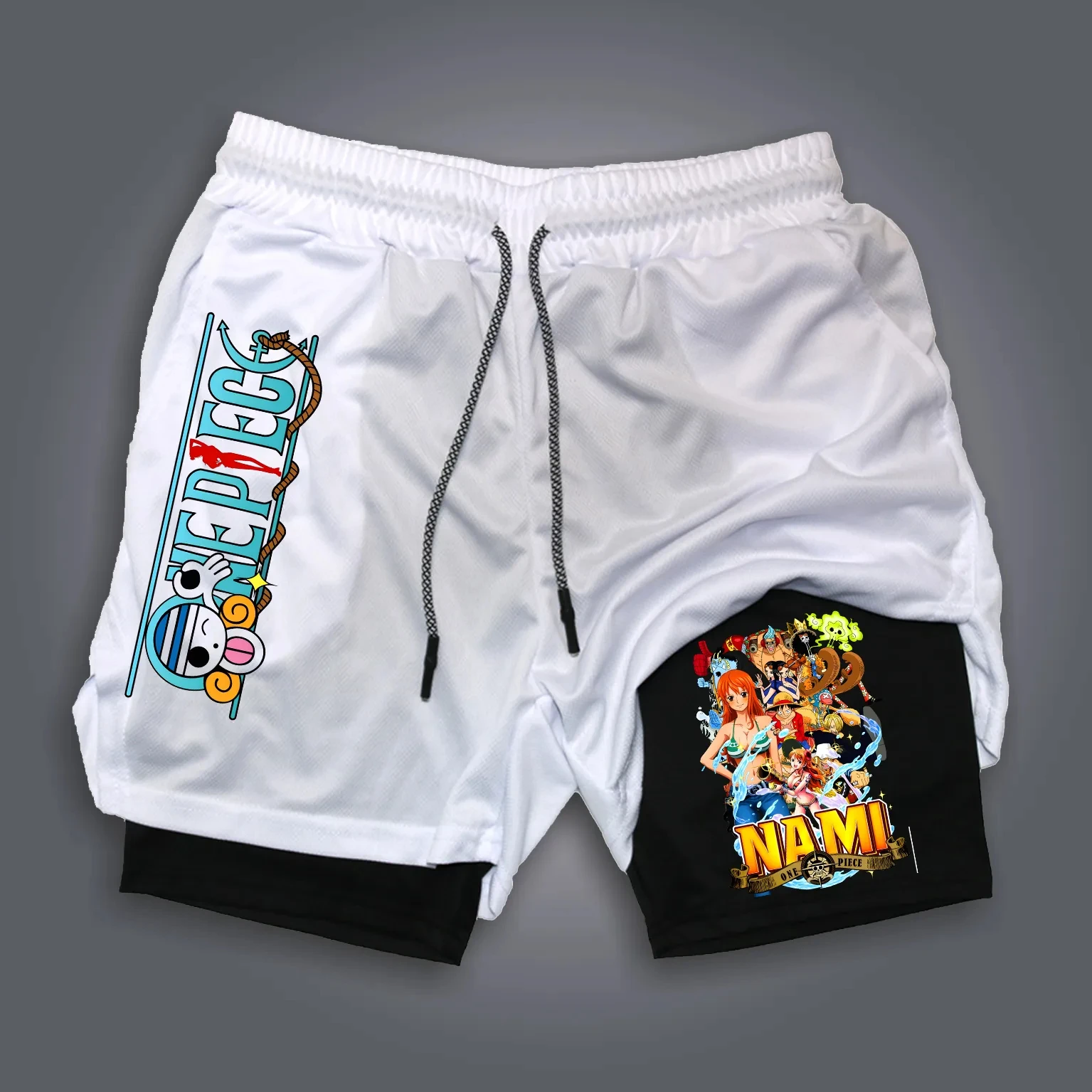 

ONE PIECE двухслойные шорты с периферийным принтом Sauron Luffy 2200, американские уличные летние мужские свободные спортивные дышащие брюки
