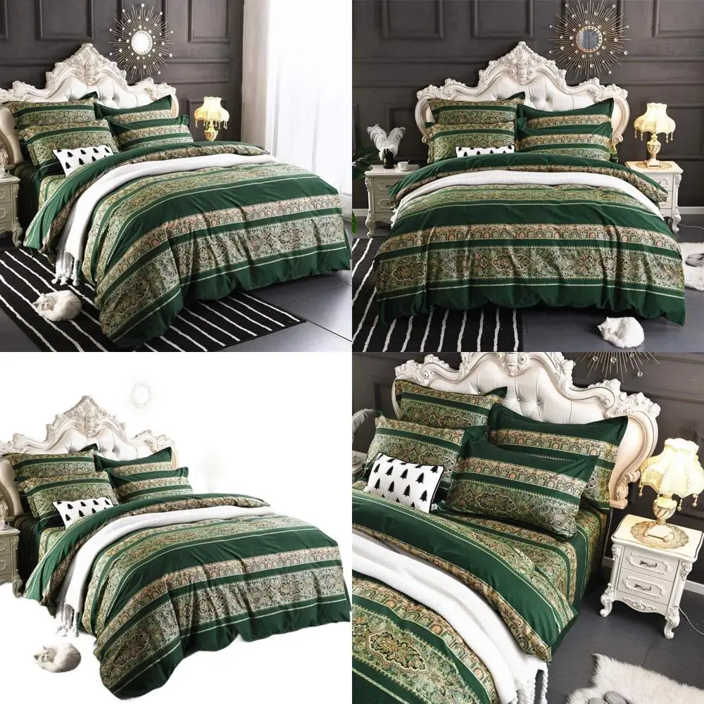 

Vintage Bohemian Twin Floral Duvet Cover Set - 3-Piece Green Paisley, 100% Egyptian Cotton, Reversible Bedding