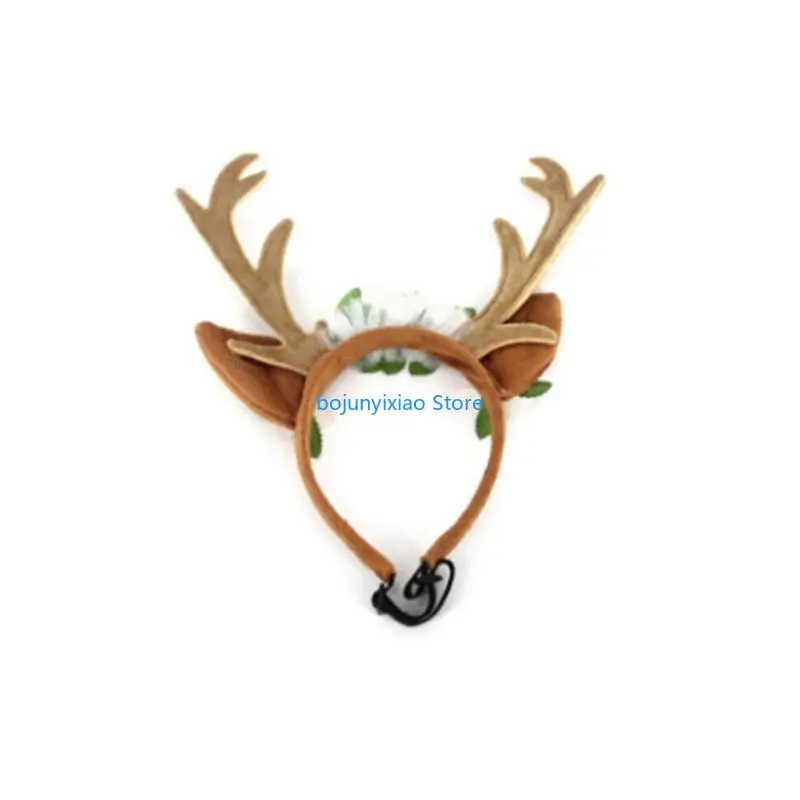 

900B Pet Reindeer Headband for Halloween Mischievous Party Taking Photo Pet Antler Headband with Adjustable Neck Strap