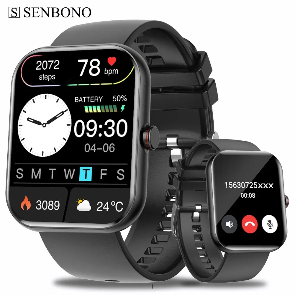 SENBONO Bluetooth Call Smart Watch Mannen Vrouwen Gezondheidsport Monitoring Bloeddruk Zuurstof Smart Voice Assistant Smartwatch Mannen