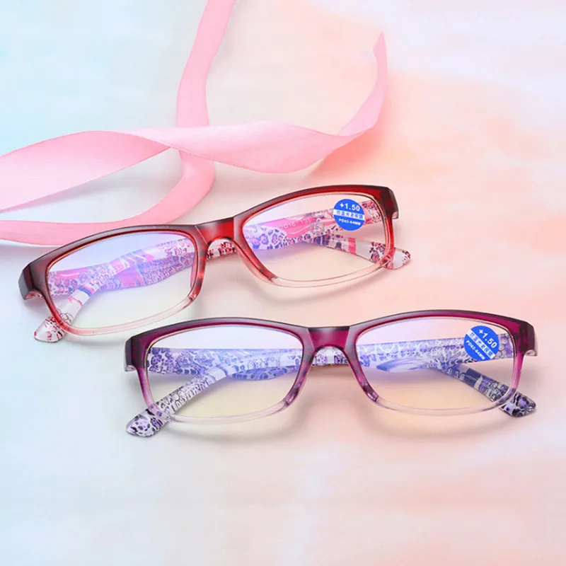 FOENIXSONG Reading Glasses Women Anti Blue Ray Lenses +1.00 +2.00 +3.00 +4.00 Red Purple Retro Plus Prescription Eyewear SK898