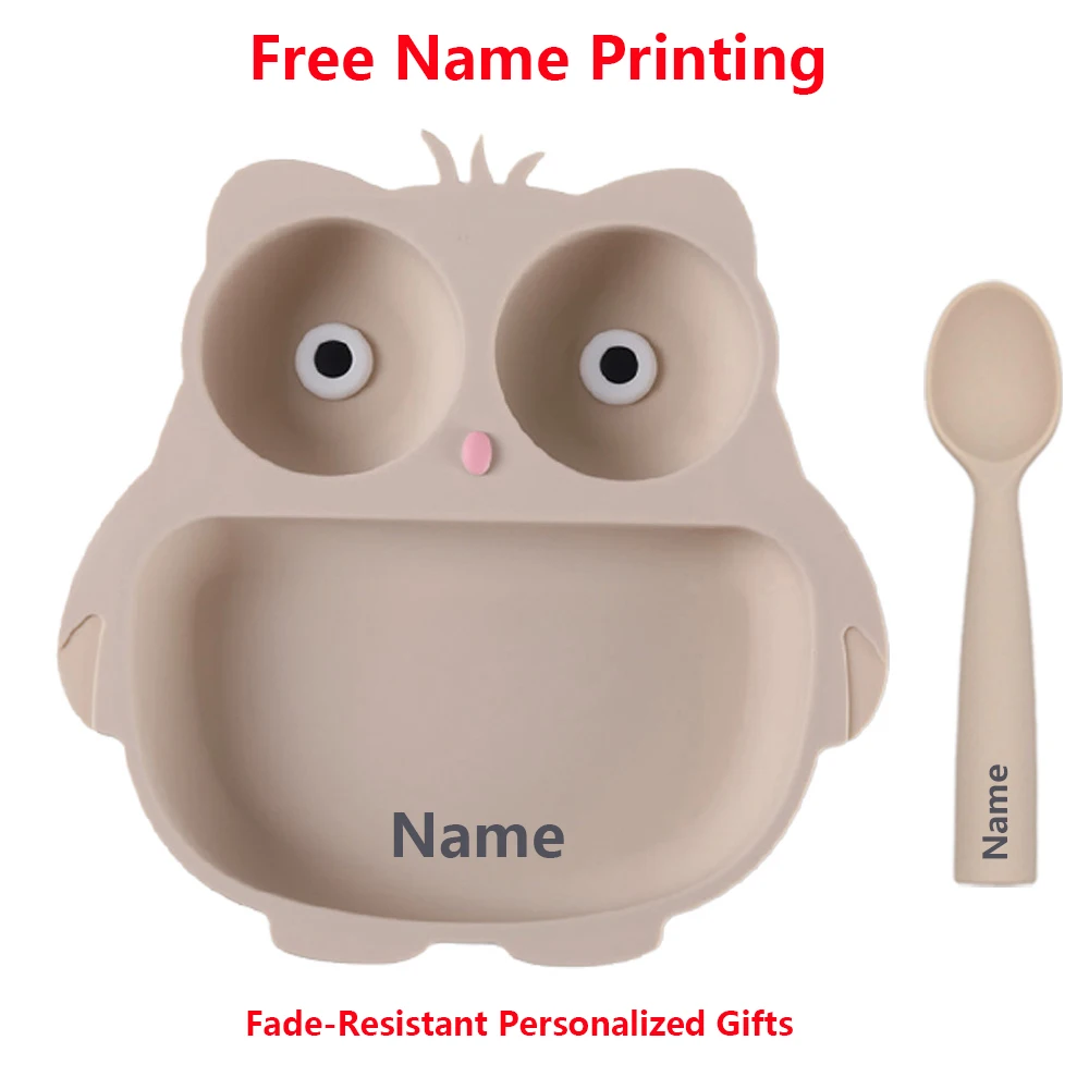 

Silicone Tableware Set Waterproof and Easy to Clean Free Name Engraving Creative Gifts Customized for Babies
