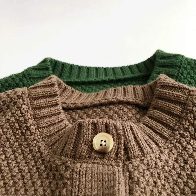 Kids Autumn Sweaters Children Knitted Clothes Boys Girls Wool Under Tops Cardigan Baby Brother Sister Mathcing Pocket Clothes