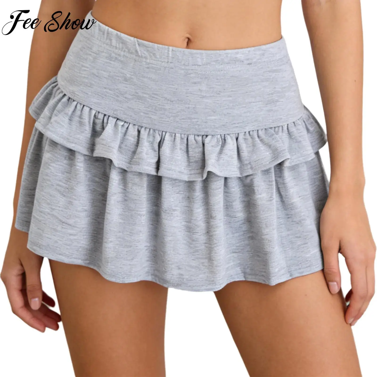 

Women Ruffled A-Line Mini Skirt Solid Color with Built-in Shorts Casual Daily Wear Yoga Workout Sports Skirt