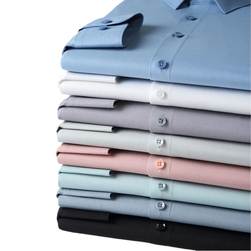 Bamboo fiber Solid Color Shirts Men Long Sleeve Causal Men Shirts Short sleeve Slim Fit Fashion Easy Care Anti-wrinkle Business