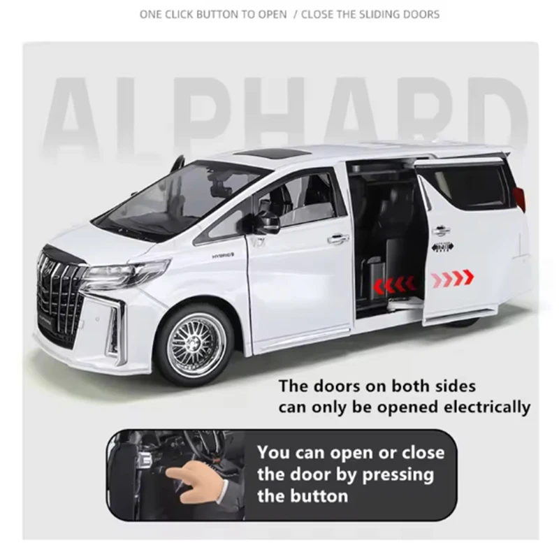 

Литая под давлением модель автомобиля из сплава Alphard MPV в масштабе 1/18, имитация звука и света, сувенирный дисплей, коллекция, детская подарочная игрушка