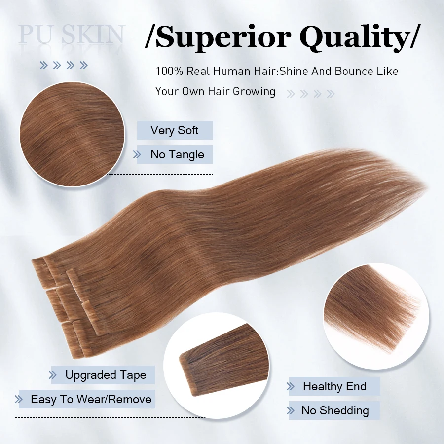 Paruks Seamless Inject Tape in Hair Extensions 12" 16" 20" 24" PU Skin Weft Tape Hair 8/16P Natural Blonde Real Human Hair