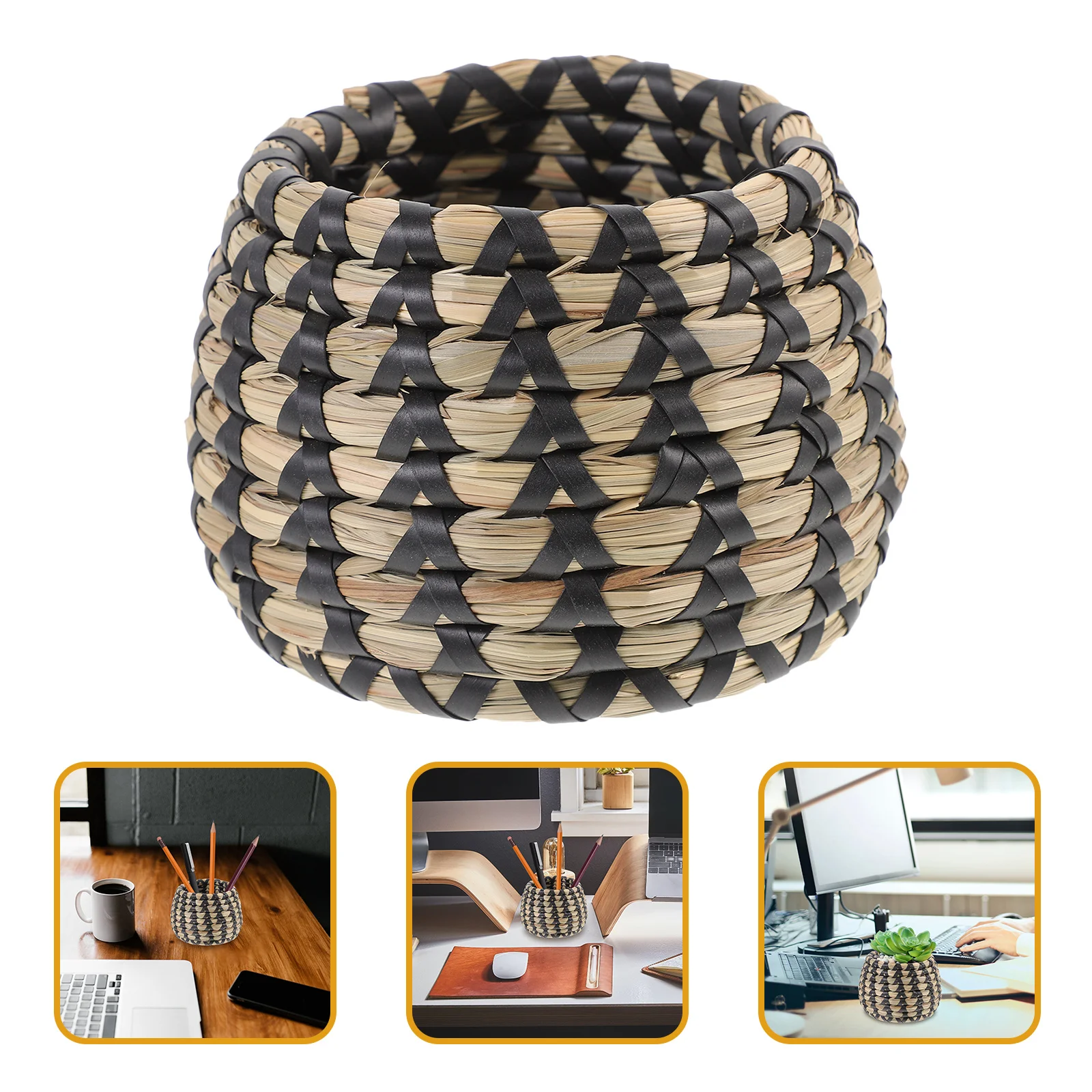 

Straw Woven Flowerpot Protector Sleeve Realistic Plant Handwoven Cover Desktop Multi-Purpose Pen Holder Storage Basket