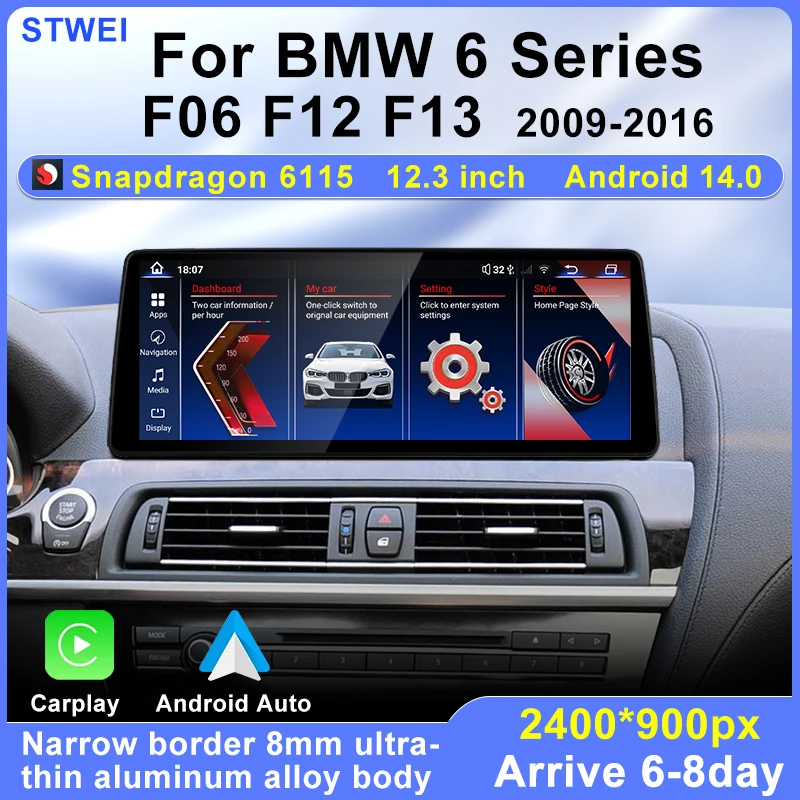 Para BMW Serie 6 F06 F12 F13 2009-2016 12,3 pulgadas Radio de coche reproductor Multimedia Autoradio estéreo inalámbrico Carplay Android Auto