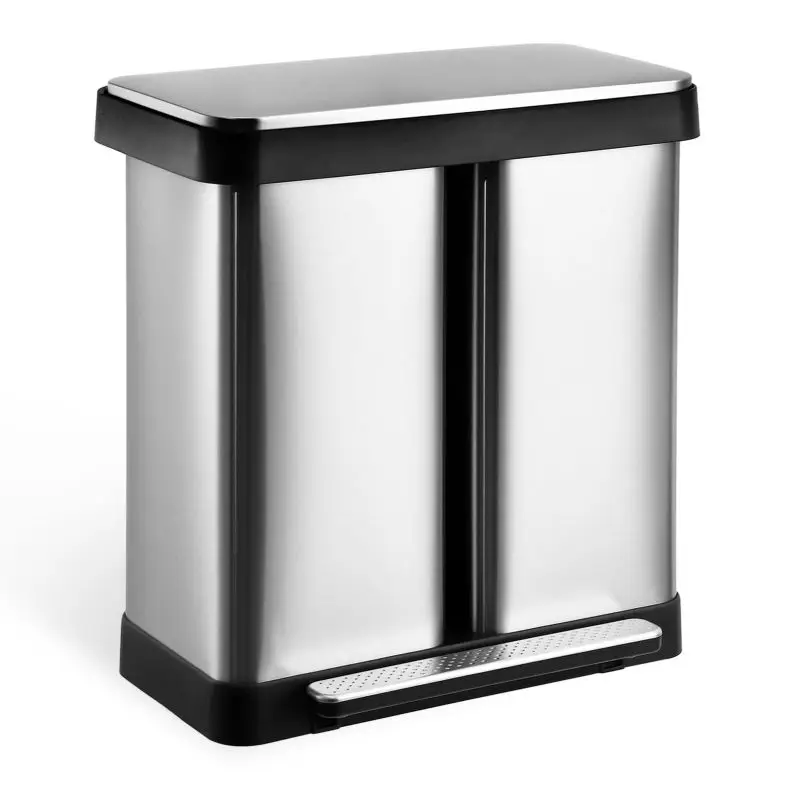 Dual Trash Can, 2 x 36L Stainless Steel Garbage Can for Kitchen,2 Compartments,with Hinged Lid and Inner Buckets