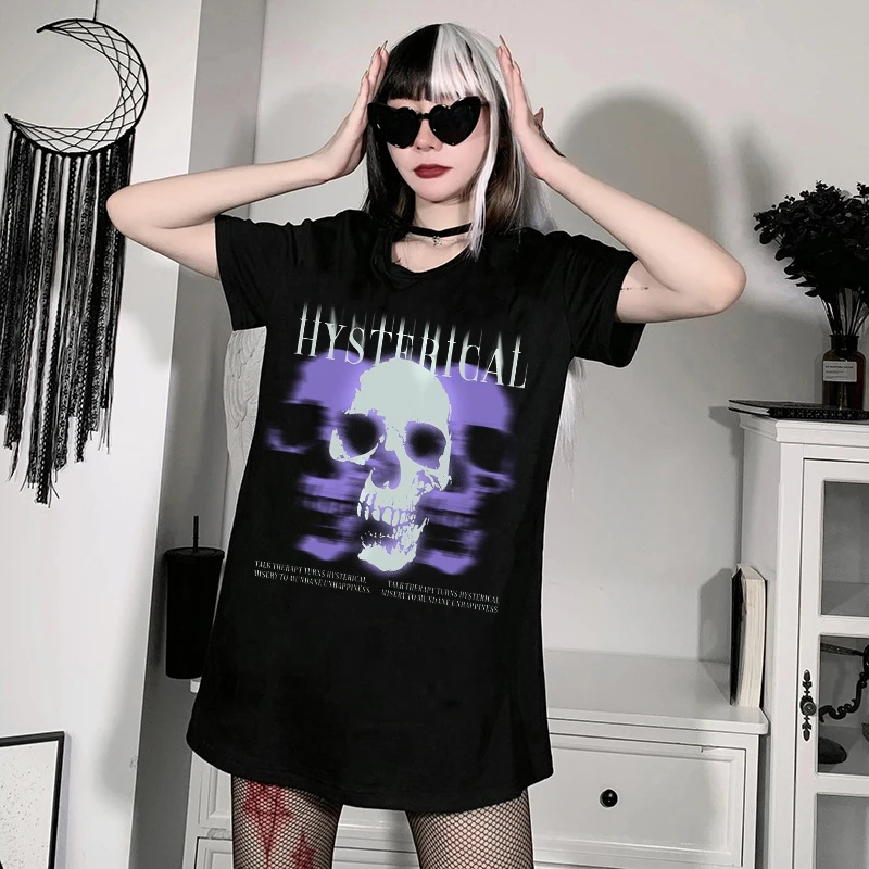 

Gothic Dark Women Tshirts Punk Black Hip Hop Tee Shirts Graphic Clothes Kpop Harajuku Streetwear Oversized T Shirt Tees Gothic