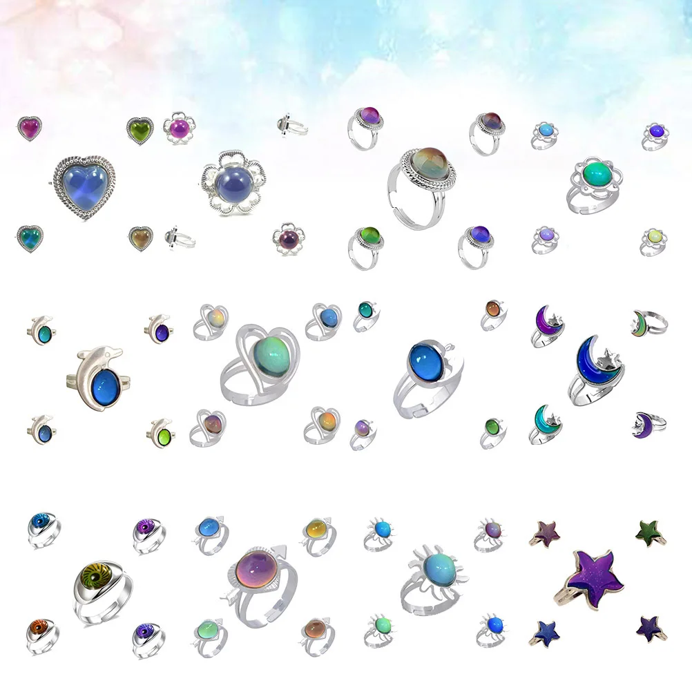 

12pcs Adjustable Mood 12 Shapes Color Changing Finger Ring For Women Girls Emotion Sensing Temperature Sensitive Open Ring