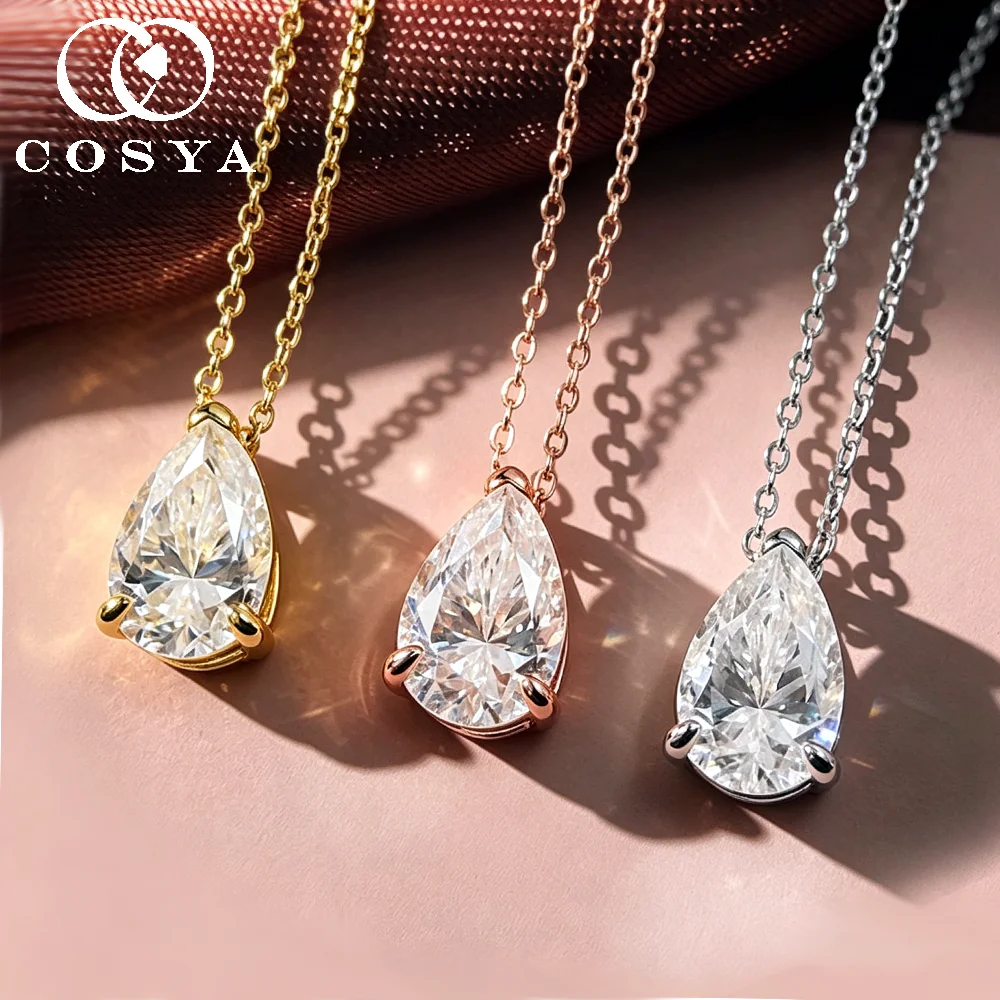 COSYA 1-4CT Pear Moissanite Necklace for Women S925 Silver Plated 18K Gold Waterdrop Diamond Solitaire Dianty Fine Jewely Gift