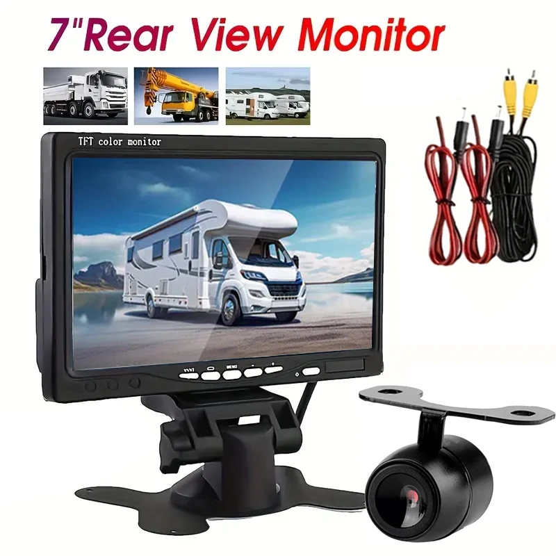 طقم كاميرا احتياطية للرؤية الخلفية مقاس 7 بوصات - مناسب للسيارات والحافلات والمقطورات والرافعات الشوكية والحصادين ودليل ركن السيارة