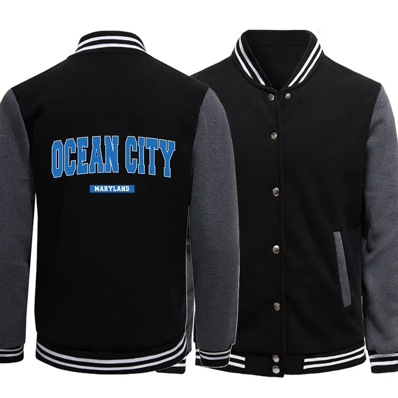 

Ocean City Maryland Letter Printing Coats Street Man Baseball Suit Loose Comfortable Jacket Comfortable Warm Neutral Streetwear