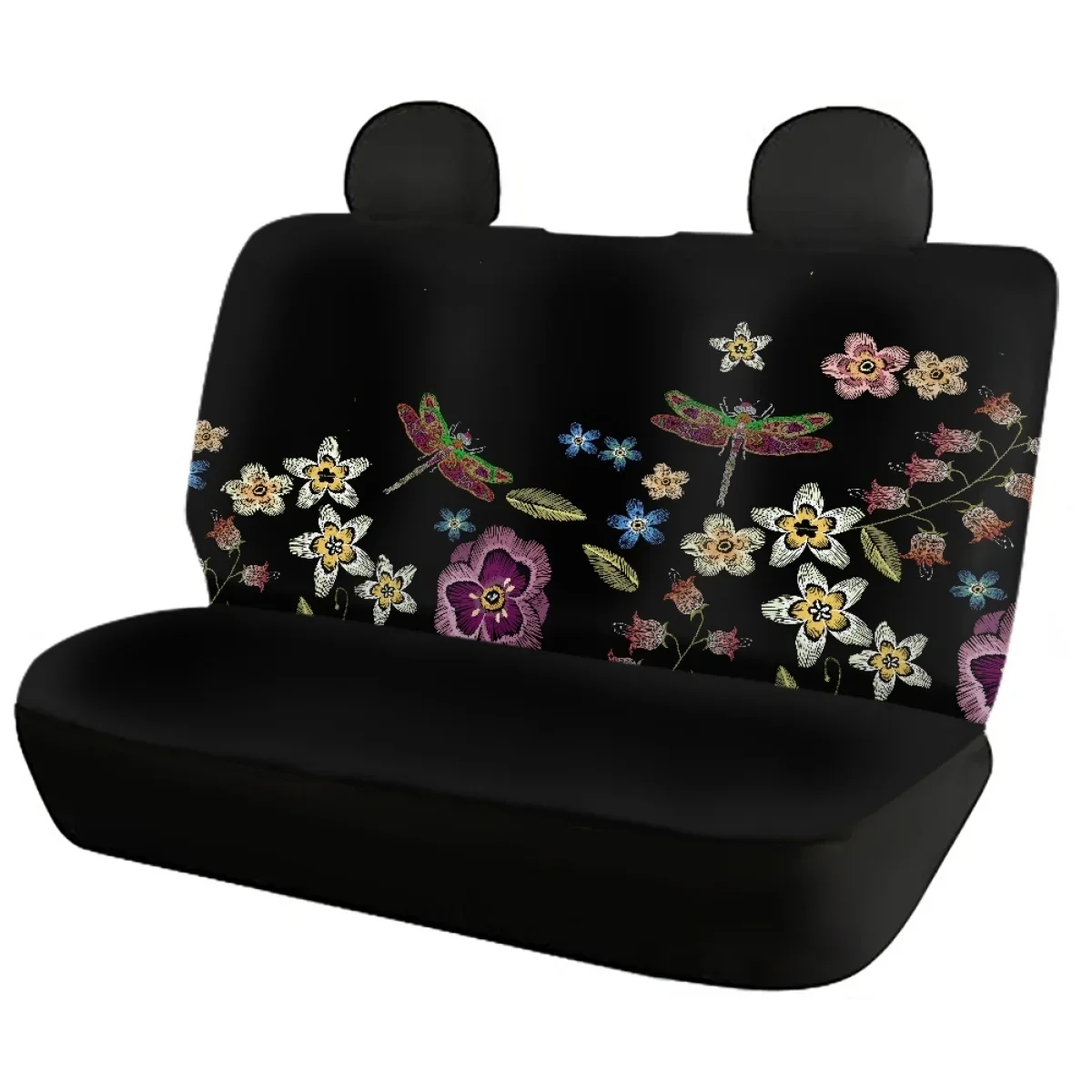 Universal Car Seat Covers Dragonfly with Flowers 3D Pattern Vehicle Seat Covers Fit Most of Trucks Full Set Interior Elastic