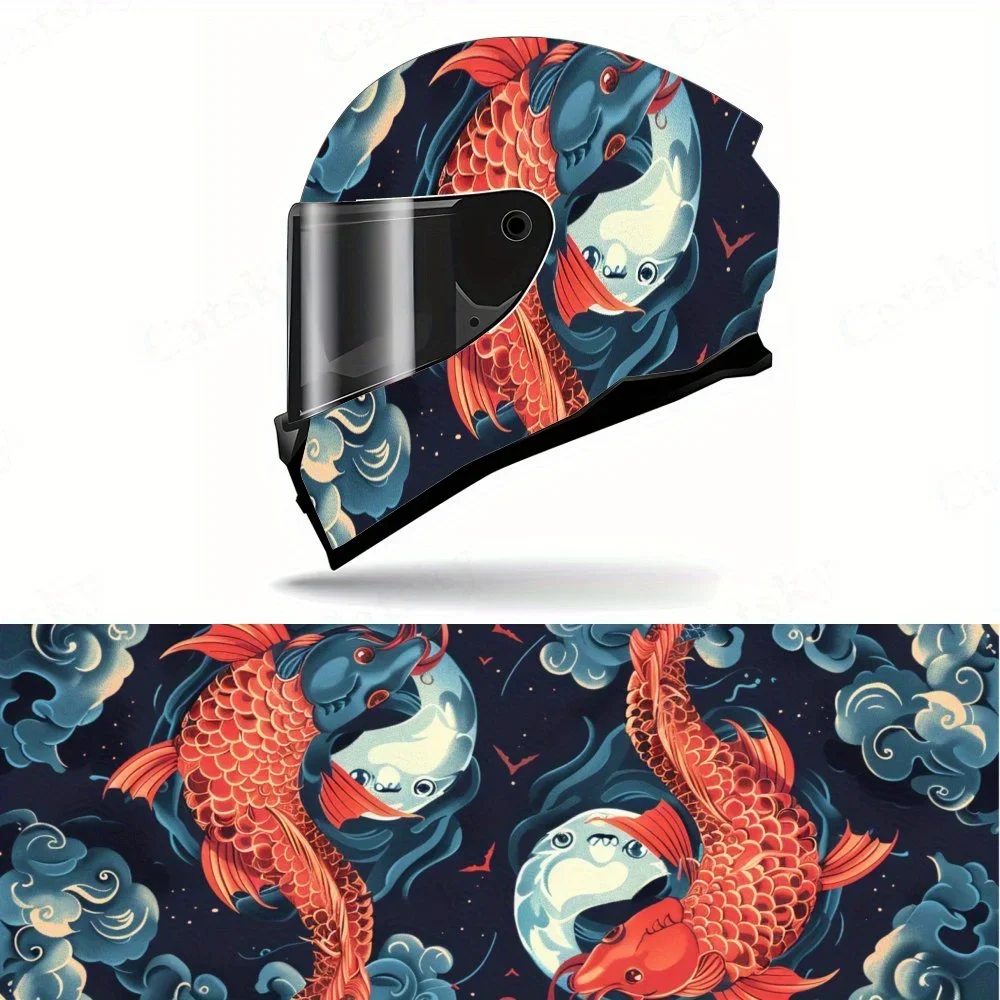 Adesivo de Vinil para Capacete de Motocicleta com Padrão Artístico Yin-Yang de Peixe e Dragão, Gráfico de Corrida, Envelopamento Completo para Capacet