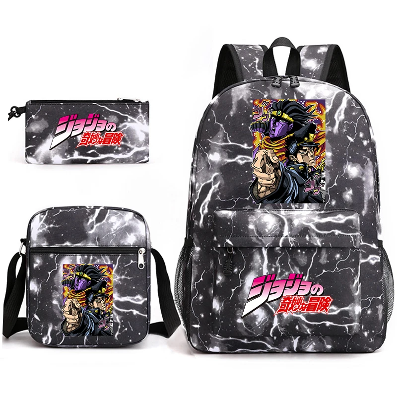 JoJo‘s Bizarre Adventure Anime School Backpack Set with Shoulder Bag and Pencil Case for Boys Girls