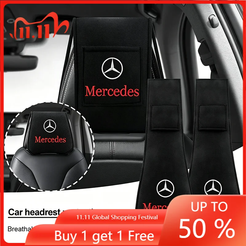 

1/2pcs Car Headrest Cover Seat Head Pillow Neck Headrest Cover Stickers For Mercedes-Benz CLS GLC GLK W211 W221 W220 W163 W16