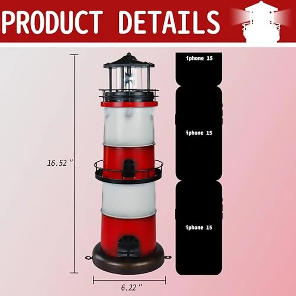 Solar Metal Lighthouse Garden Décor Yard Statue Waterproof Rotating Lamp Outdoor Art Decoratio