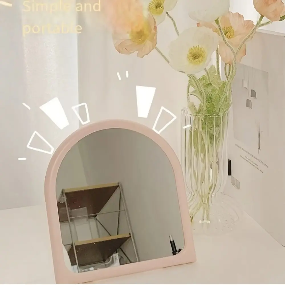 Portable Arch Shaped Makeup Mirror Foldable Elegant Dressing Mirror with Bracket Cute Desktop Stand Mirror Home Use