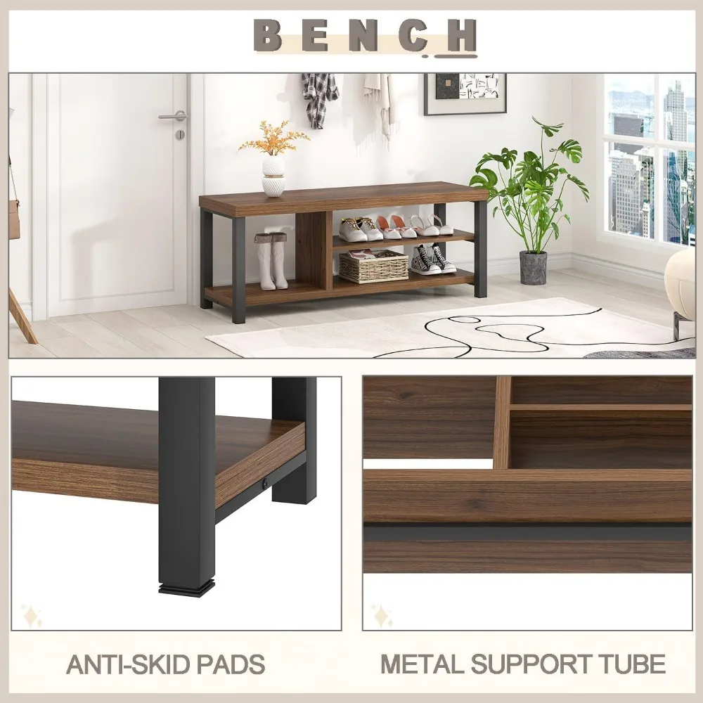 مقعد أحذية FOLUBAN، مقعد تخزين حديث من الخشب والمعادن لمدخل المدخل، مقعد رف أحذية صناعي داخلي لغرفة النوم #6