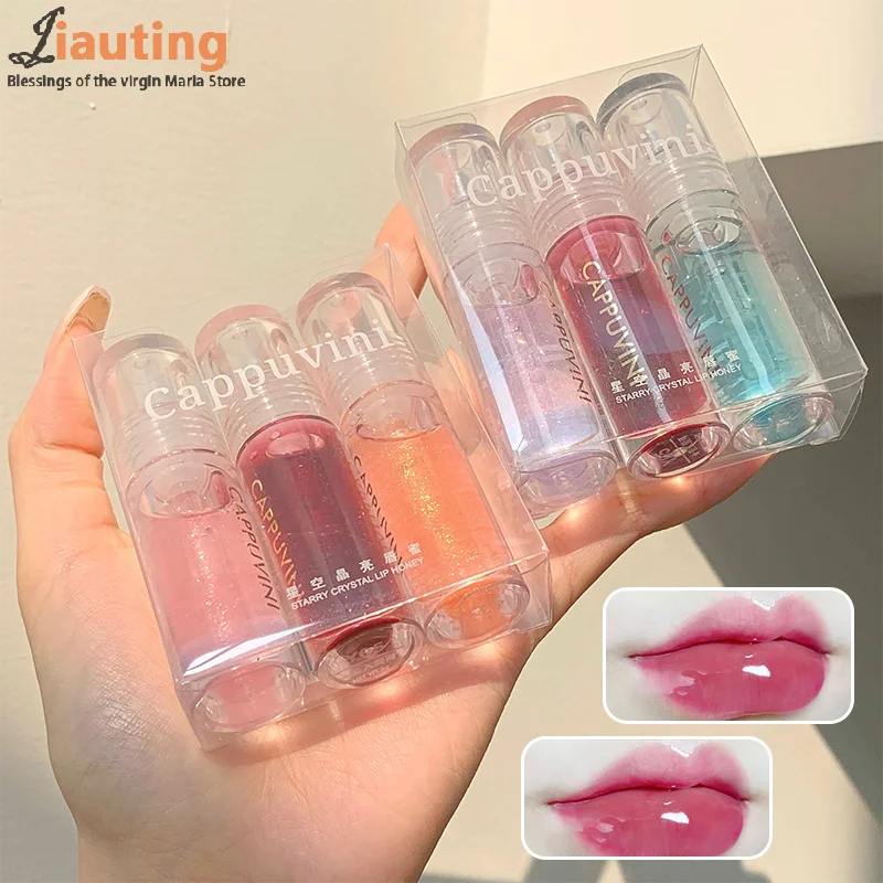 Cappuvini Transparent Crystal Jelly Lip Gloss Shiny Clear Mirror Moisturizing Lip Balm Glitter Liquid Lipstick Lip Oil Lip Tint