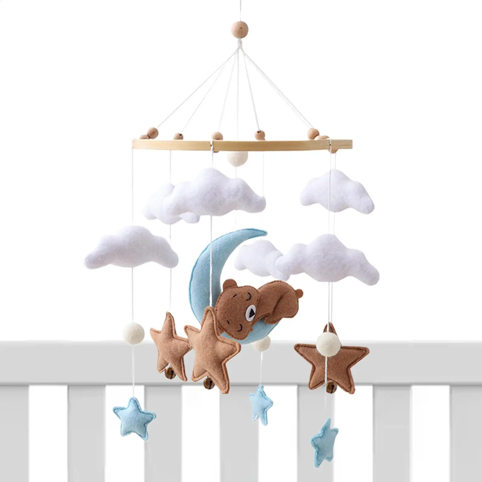 Mobile per bambini in legno 0-12 mesi sonaglio giocattoli sul letto neonati mobile per culla con carillon letto campana giocattoli appesi staffa per culla