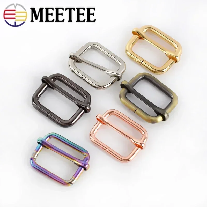 Meetee 10Pcs 13-50mm Metal Buckles Tri-glide Slider Adjust Roller Clasp for Bag Strap Webbing Pin Belt Buckle Hardware Accessory