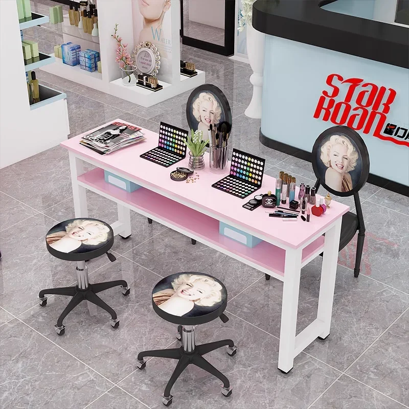 Retro Makeup Manicure Table Dust Collector Nails Designer Salon Professional Aesthetic Nail Furniture Manicure Moveis Led Lamp