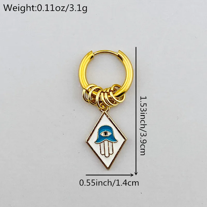 1PC Irregular Square Evil Eye Fatima Hand Stainless Steel Earrings For Women Colorful Enamel Turkish Eye Pendant Hoop Earrings J