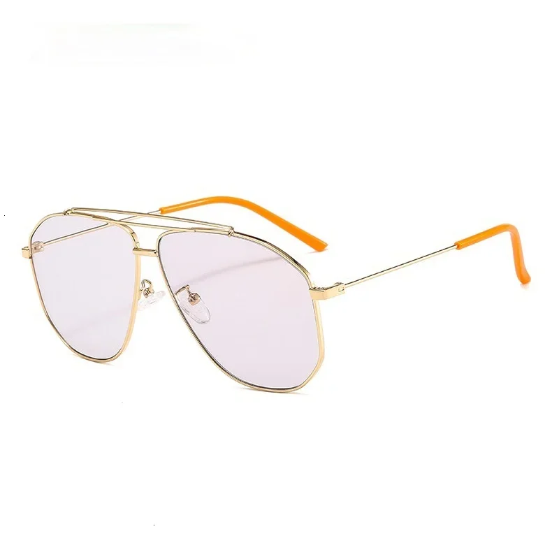 Gafas de sol poligonales cuadradas de aleación para hombre y mujer, lentes de sol de aviación de piloto, Retro, rosa claro, de gran tamaño, a la